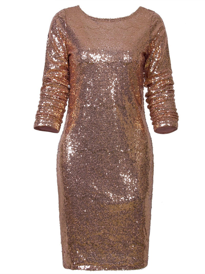 Vijiv Women's Sexy Deep V Neck Sequin Glitter Bodycon Stretchy Mini Party Dress,Gold,X-Large - Image 1